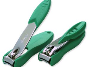 Nail Clippers, 2½", chromium plated, with green nail collection box in ABS plast