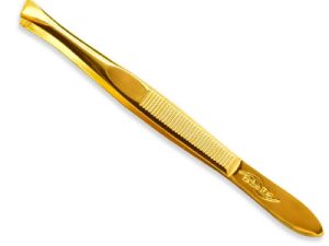 Tweezers, 3 ½", oblique tip, carbon steel, 18 K  gold plated